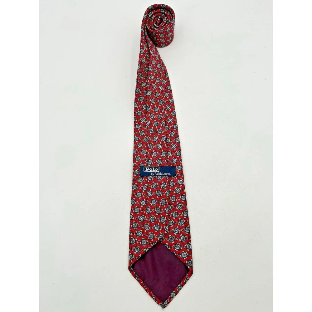 Vintage Polo Ralph Lauren Silk Tie Geometric Foulard Cube‎ Pattern Red/Blue